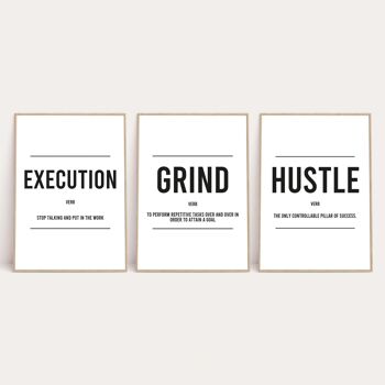 Grind Hustle Execution Inspirational Quote Print Lot de 3 A4 Normal
