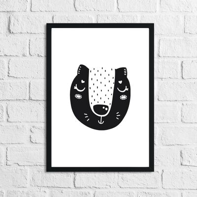 Scandinavian Badger Childrens Nursery Room Print A4 Normal