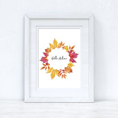 Hello Autumn Wreath Autumn Seasonal Home Print A4 Normal