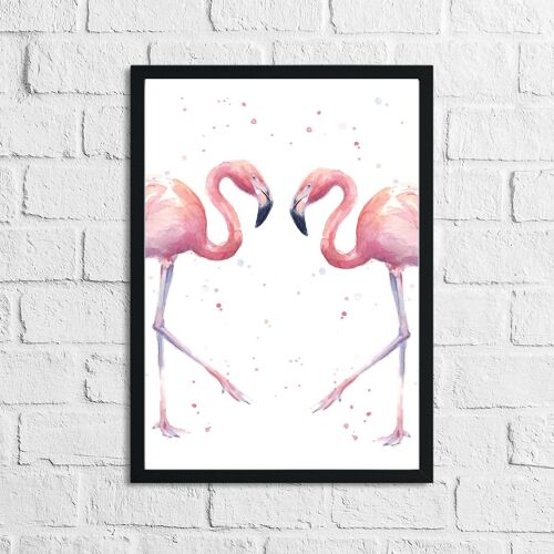 Pink Watercolour Flamingos Home Bedroom Living Room Print A4 Normal