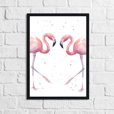 Pink Watercolour Flamingos Home Bedroom Living Room Print A4 Normal