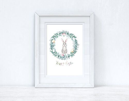 Happy Easter Egg Wreath Spring Seasonal Home Print A4 Normal