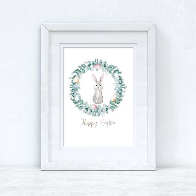 Happy Easter Egg Wreath Spring Seasonal Home Print A4 Normal