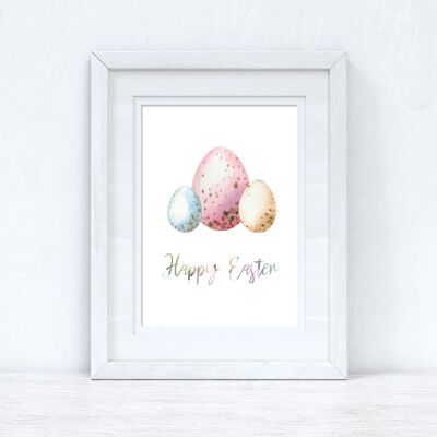 Happy Easter Pastel Eggs Spring Seasonal Home Print A4 Normal
