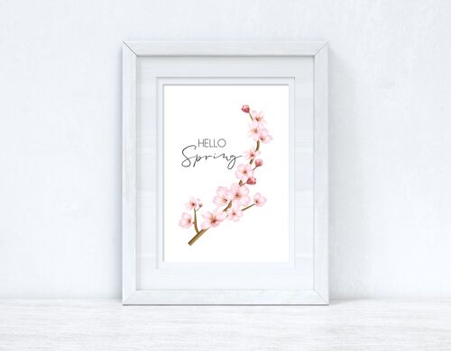 Hello Spring Cherry Blossom Spring Seasonal Home Print A4 Normal