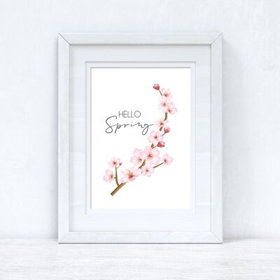 Hello Spring Cherry Blossom Spring Seasonal Home Print A4 Normal
