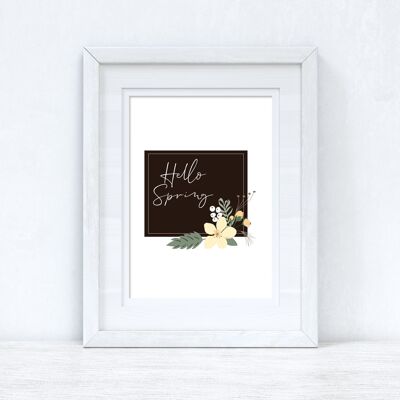 Hello Spring Floral Black Spring Seasonal Home Print A4 Normal