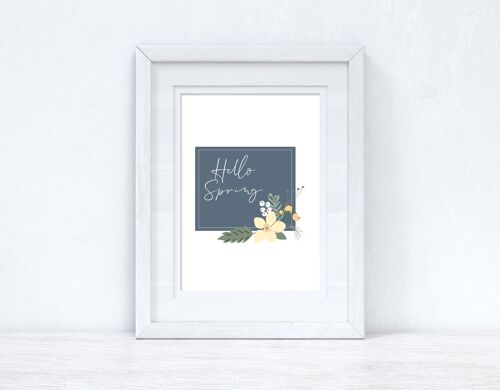 Hello Spring Floral Blue Spring Seasonal Home Print A4 Normal