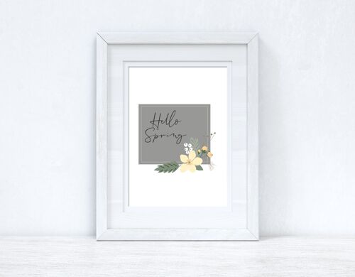 Hello Spring Floral Grey Spring Seasonal Home Print A4 Normal