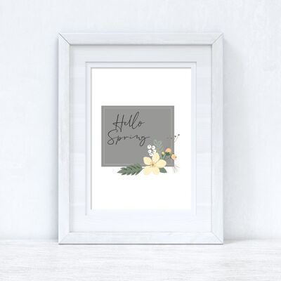 Hello Spring Floral Grey Spring Seasonal Home Print A4 Normal