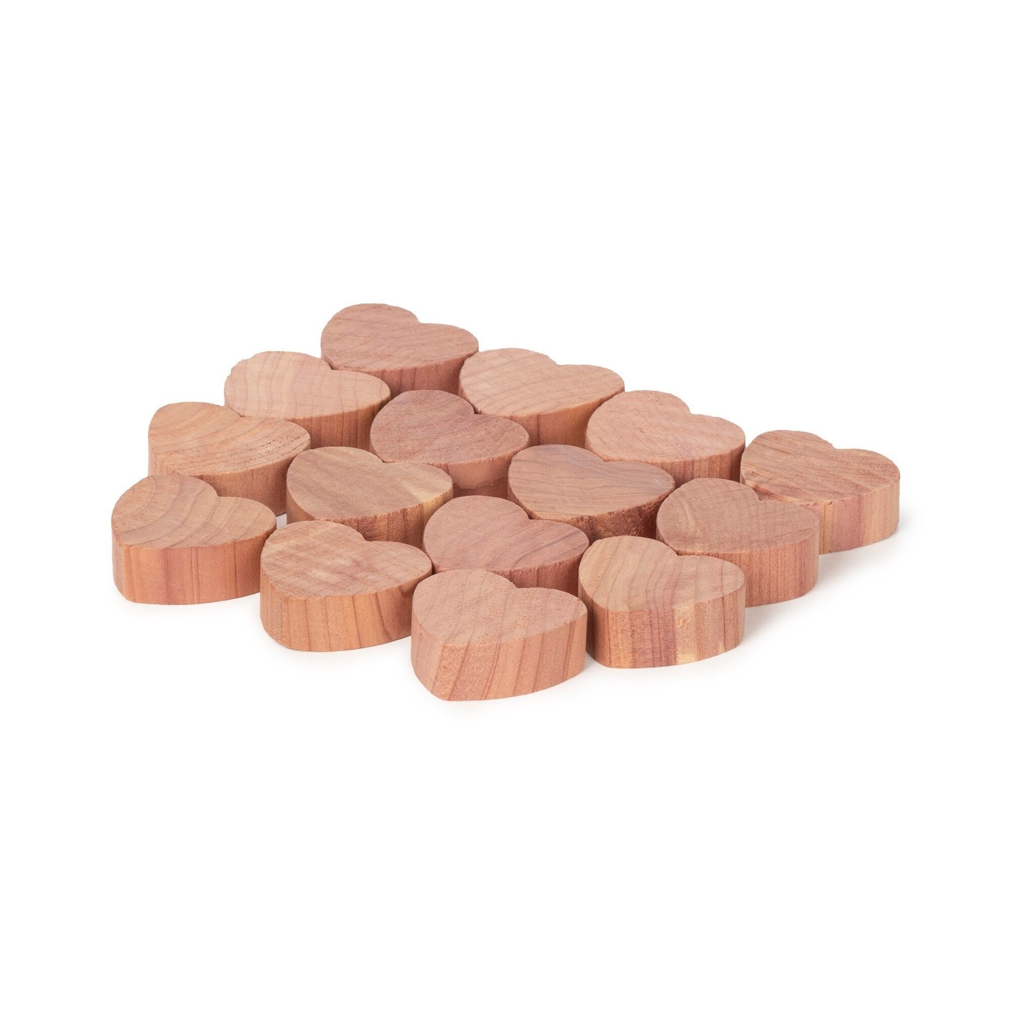Set of 15 natural cedar mothball hearts, Brown CED025