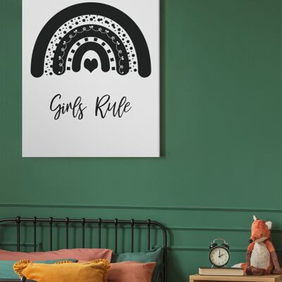 Girls Rule Arc-en-ciel Monochrome Boho Childrens Room Bedroom Pr A4 Normal