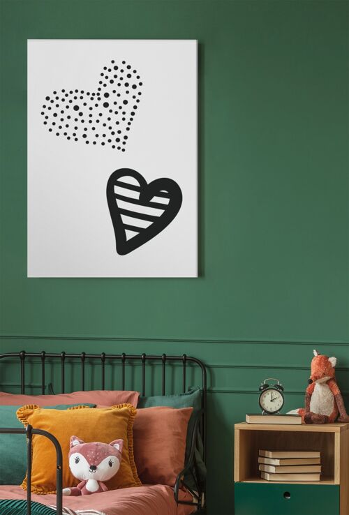 Hearts Black Monochrome Boho Childrens Room Bedroom Print A4 Normal