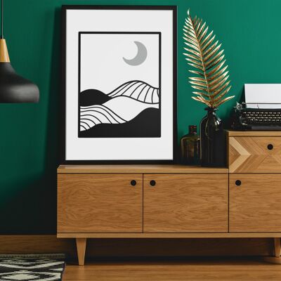 Boho Mountain Moon Scene 2022 Boho Hippie Simple Home Print A4 Normal