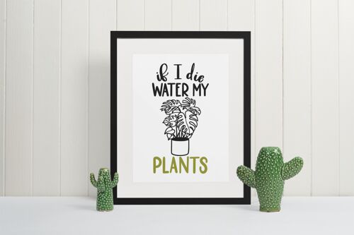 If I Die Water My Plants Plant Obsessed Humorous Home Print A4 Normal