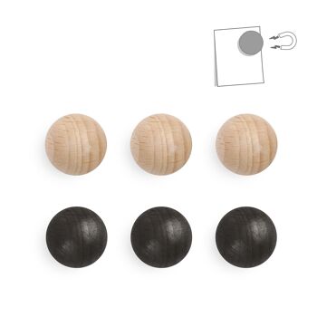 Assortiment de 250 petites boules magnétiques en bois - naturel et noir /// prix dégressif /// 1