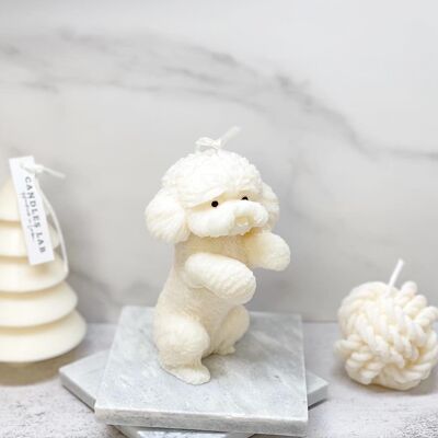 Candles Lab - Vela vegana de cera de soja hecha a mano con perro de peluche para decoración del hogar y regalo
