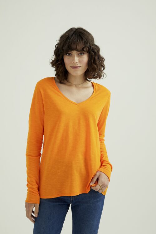 Esterella V Neck T-Shirt  - Flame Orange