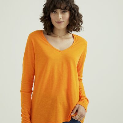 T-Shirt Col V Esterella - Orange Flamme