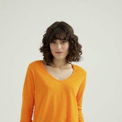 T-Shirt Col V Esterella - Orange Flamme
