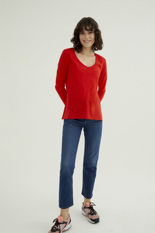 Esterella V Neck T-Shirt  - Fiery Red