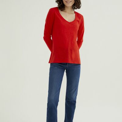 Camiseta Cuello V Esterella - Rojo Fuego