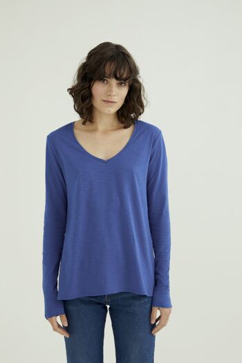 T-Shirt Col V Esterella - Bleu Classique 2