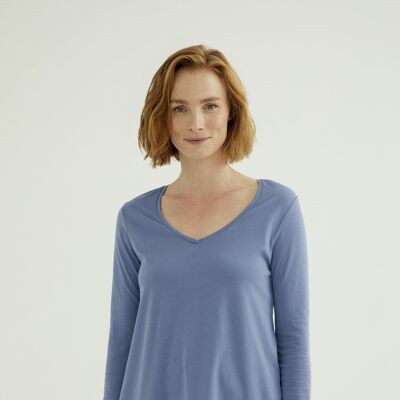 Camiseta Esterella con cuello en V - Single Jersey - Country Blue