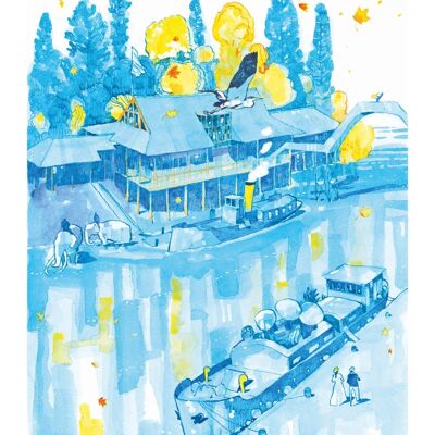 Aquarellplakat - Nantes - Ufer der Erdre