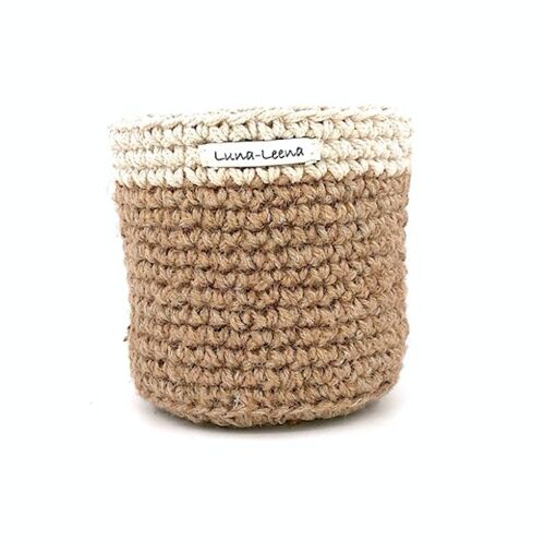 sustainable basket two-tone of cotton & jute - off white - handmade in Nepal - crochet basket