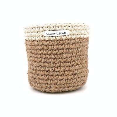 sustainable basket two-tone of cotton & jute - off white - handmade in Nepal - crochet basket
