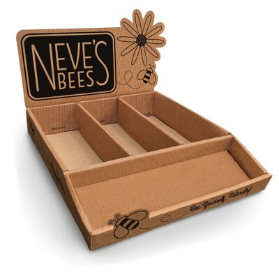 Neve's Bees Merchandising Box – perfekt für unsere Lippenbalsame, Handsalben, Fußbutter und Nagelhautbutter