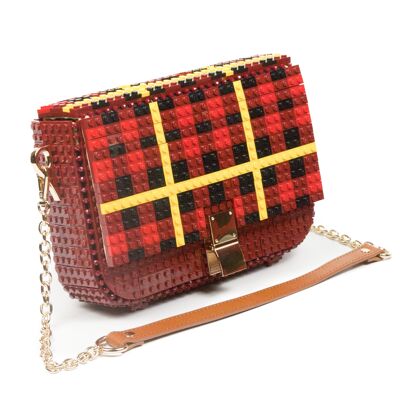 Tartan pattern clip bag maroon