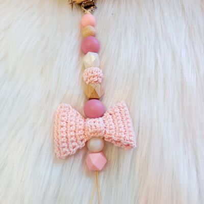 Attache tétine noeud Babypink/vieux rose