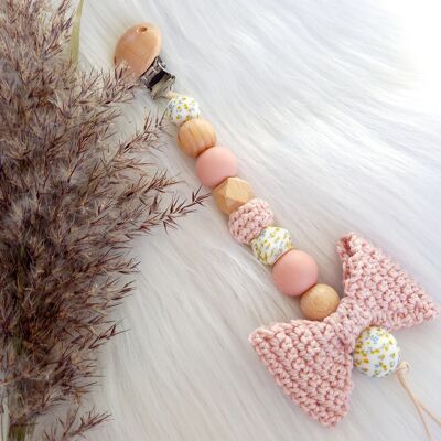 Attache tétine noeud Blush/fleur