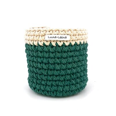 sustainable basket two-tone made of cotton - pine green - handmade in Nepal - crochet basket green
