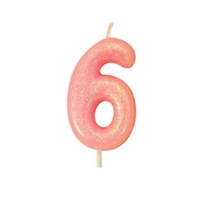 Age 6 Glitter Numeral Moulded Pick Candle Pink