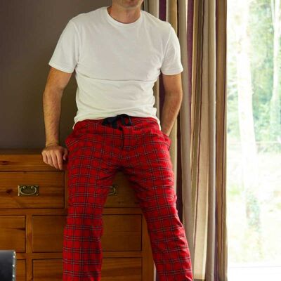 Pantalones de salón de franela con forro polar - Red Tartan Royal Stewart (LV27)