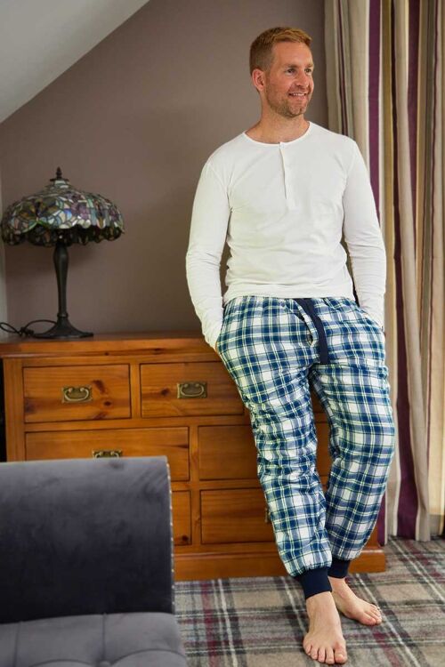 Fleece Lined Flannel Lounge Pants - Douglas Blue Tartan (LV38)