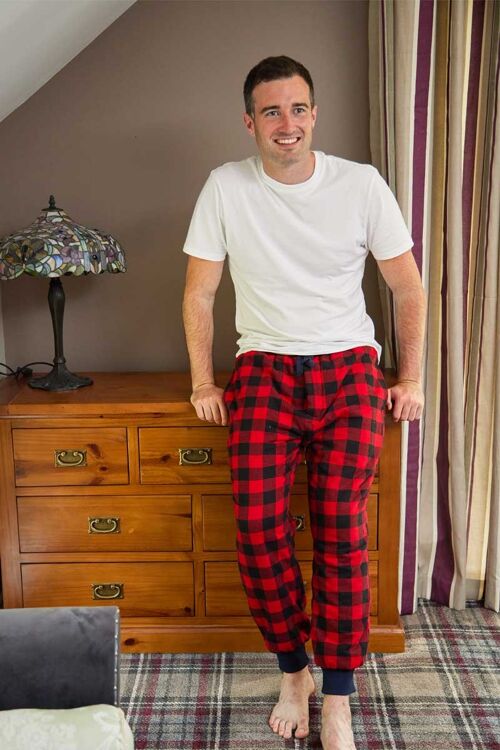 Fleece Lined Flannel Lounge Pants - Red Black Check (LV9)
