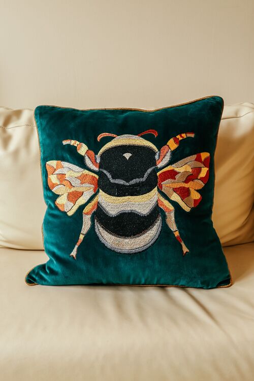 Bee teal cushion