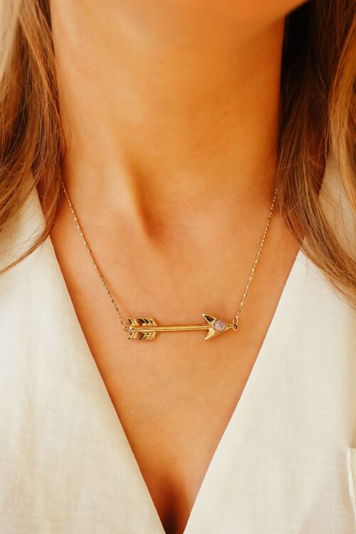 Gold moonstone arrow necklace