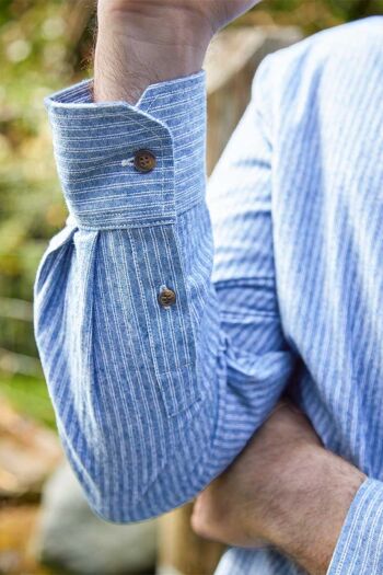 Chemise Grand-père Vintage Coton Blanc Pin Stripe sur Bleu VR25 4