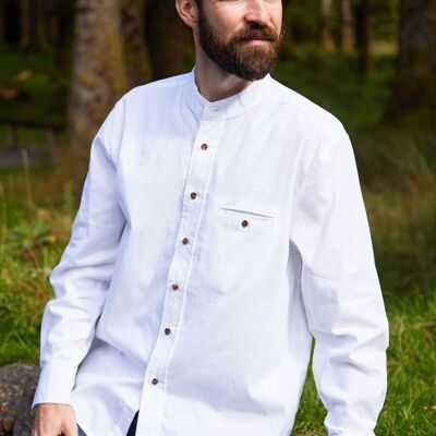 Irish Collarless Linen Grandad Shirt LN10 Bleach White