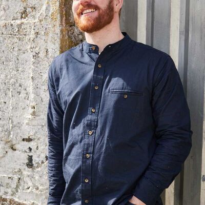 Camicia irlandese del nonno in lino senza colletto LN9 Navy