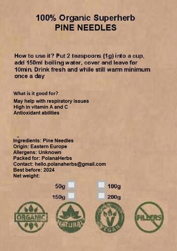 Thé à l'aiguille de pin bio en vrac (Pinus sylvestris) Aide aux problèmes respiratoires, riche en vitamine C et A, riche en antioxydants - 100g - 50 tasses 5