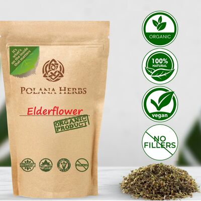 Té de hierbas Organic Bio Elderflower - Sambucus nigra - Defensa inmunológica, Antigripe y resfriado, Antioxidantes, Nutritivo - Paquete de 150 g - 75 tazas
