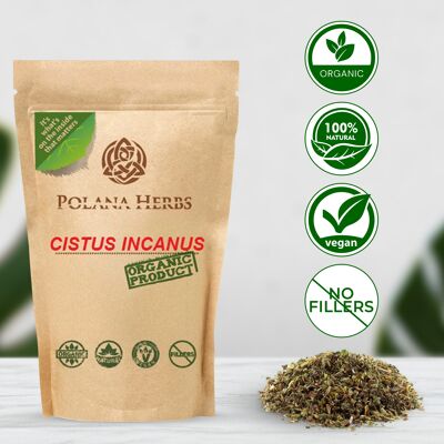 Té de hierbas orgánico Cistus Incanus Rockrose Loose - Rico en polifenoles, desintoxicación, limpieza, potenciador del sistema inmunológico, antioxidante fuerte (100 g- 50 tazas))