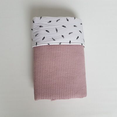 Cot Blanket Waffle Old Pink/Feathers Black/White