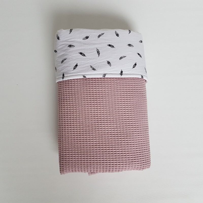 Coperta Culla Waffle Rosa Antico/Piume Nero/Bianco